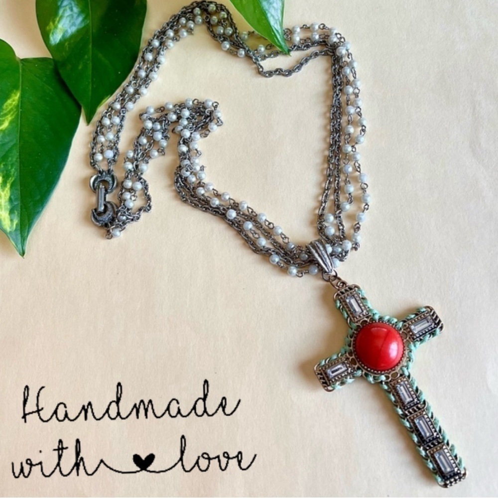 Whimsygoth One of a Kind handcrafted victorian style necklace with Cross pendant